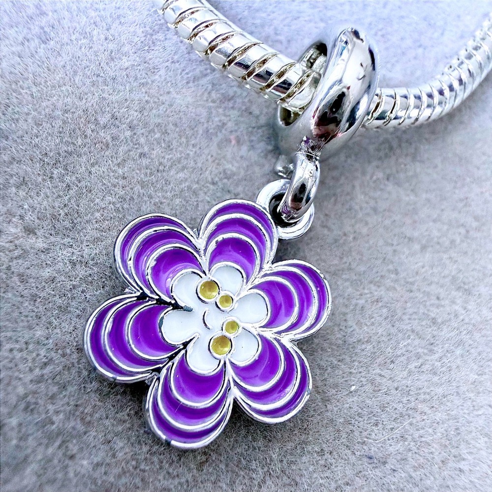 Purple Enamel Flower Dangle Charm‎ fits PANDORA